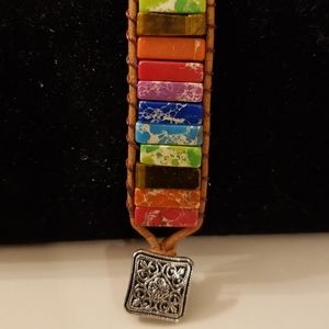 Womens leather and stone bracelet